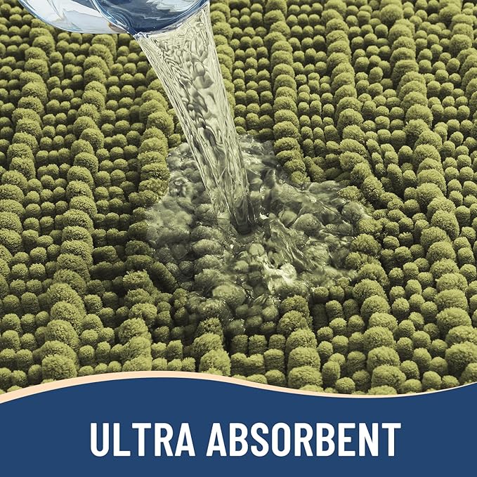 Arotive Luxury Chenille Bathroom Rug Mat, Extra Soft Thick Absorbent Shaggy Bath Rugs, Non-Slip Machine Wash Dry, Plush Bath Mats for Bathroom, Shower and Tub, 24x16, Willow Green