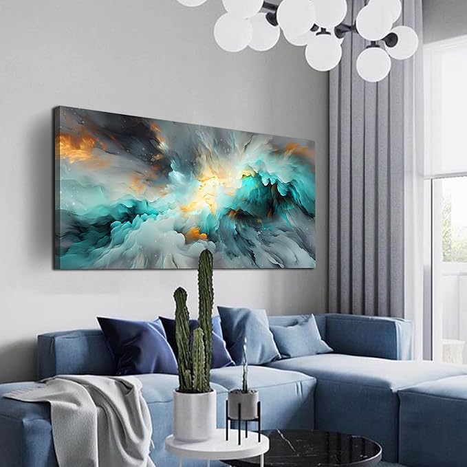 LAOTOART Abstract Art Canvas - Modern Art Wall Decor - Teal Room Decor for Teens Size 24" x 48"