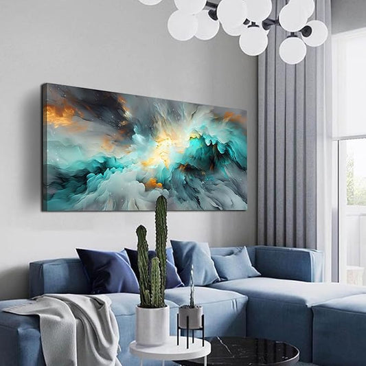 LAOTOART Abstract Art Canvas - Modern Art Wall Decor - Teal Room Decor for Teens Size 24" x 48"