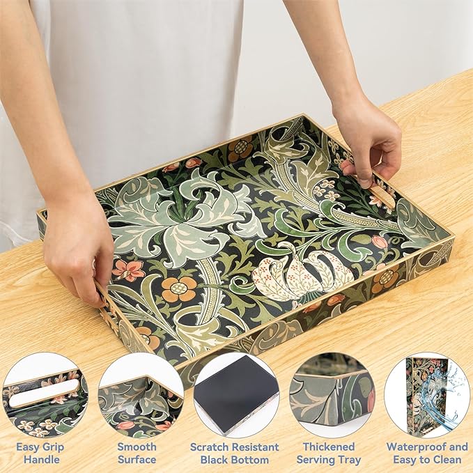 Coffee Table Trays, Serving Tray with Handles, Large Tray for Ottoman Coffee Table, Tray for Living Room Modern