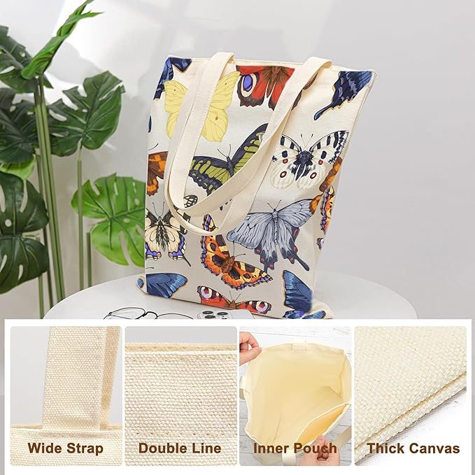Tote Bag for Women, Canvas Tote Bag with Pockets,Canvas Shopping Bags,Reusable Grocery Bags