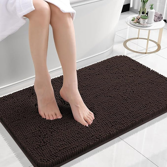 OLANLY Bathroom Rugs 24x16, Extra Soft Absorbent Chenille Bath Rugs, Rubber Backing Quick Dry, Machine Washable Bath Mats for Bathroom Floor, Tub and Shower, Home Decor Accessories, Brown