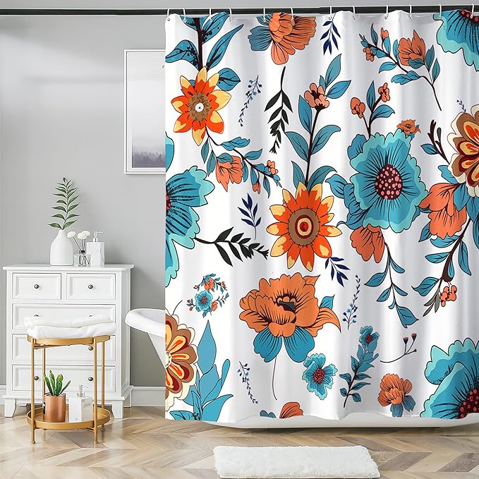 Bohemian Bathroom Curtain Colorful Boho Floral Print Beautiful Bright Polyester Fabric Cloth Shower Curtain for Bathroom Decoration, 72"x72"