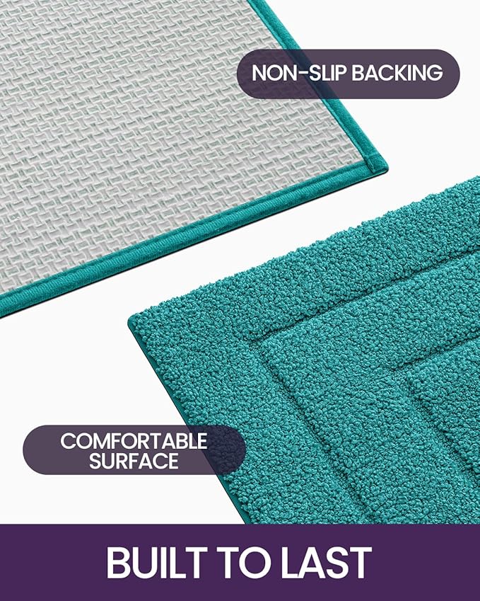 DEXI Bathroom Rug 43x24, Non Slip Washable Bath Mat for Shower Floor, Extra Large Absorbent Soft Bathmat with Rubber Backing, Quick Dry Microfiber Carpet, Teal