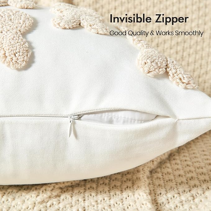 lifein 18x18 Pillow Covers-Throw Pillow Cover,Tufted Boho Jacquard Pillow Covers,Farmhouse Decorative Pillow Cover,Pillow Cases for Gift,Couch,Sofa,Bed,Chair,Living Room,Home Decor(18x18inch)