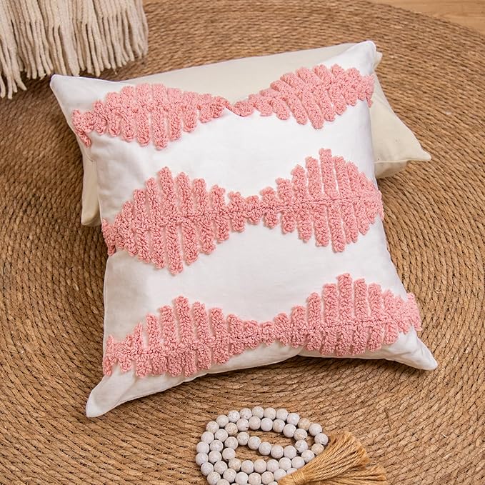 lifein 18x18 Pillow Covers-Throw Pillow Cover,Tufted Boho Jacquard Pillow Covers,Farmhouse Decorative Pillow Cover,Pillow Cases for Gift,Couch,Sofa,Bed,Chair,Living Room,Home Decor(18x18inch)