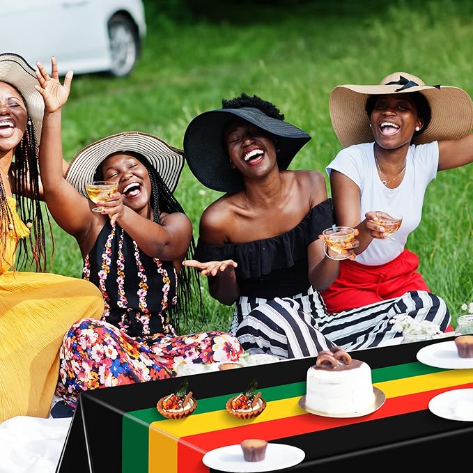 Kinlop 3 Pcs Black History Tablecloth 108 x 51 Inch Juneteenth Kwanzaa Table Covers Plastic Waterproof Disposable Table Clothes for Africa American Independence Freedom Party Supplies(Classic)