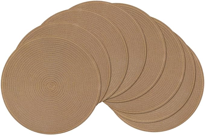 SHACOS Round Braided Placemats Set of 8 Washable 15 inch Round Table Mats Woven Place Mats for Dining Table (Brown, 8)