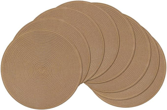 SHACOS Round Braided Placemats Set of 8 Washable 15 inch Round Table Mats Woven Place Mats for Dining Table (Brown, 8)