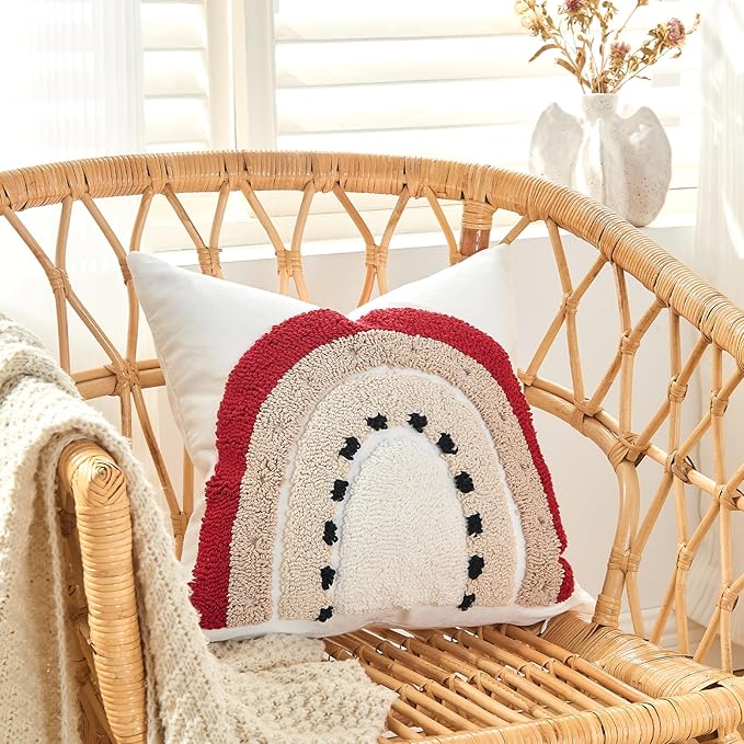 lifein 18x18 Pillow Covers-Throw Pillow Cover,Tufted Boho Jacquard Pillow Covers,Farmhouse Decorative Pillow Cover,Pillow Cases for Gift,Couch,Sofa,Bed,Chair,Living Room,Home Decor(18x18inch)