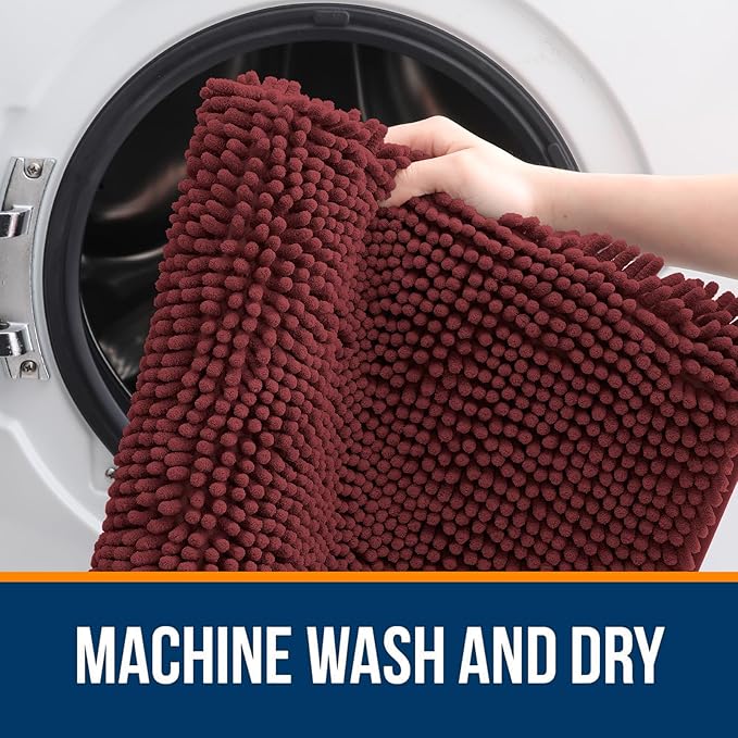 OLANLY Bathroom Rugs 44x24, Extra Soft Absorbent Chenille Bath Rugs, Rubber Backing Quick Dry, Machine Washable Bath Mats for Bathroom Floor, Tub and Shower, Home Decor Accessories, Andorra Red-Brown