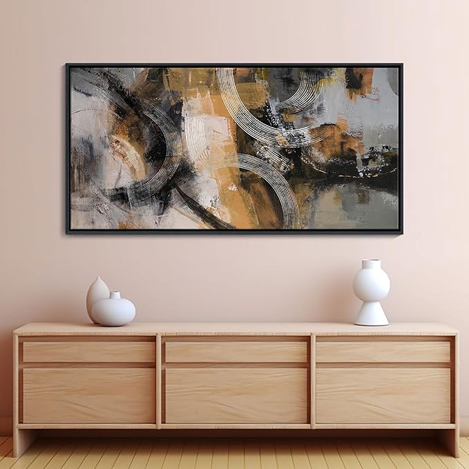 KLAKLA Large Canvas Abstract Wall Art for Living Room-Pictures for Living Room, Modern Art Wall Decor, Office Wall Art, Orange, Gray & Yellow Artwork, Bedroom Decor 29×58IN