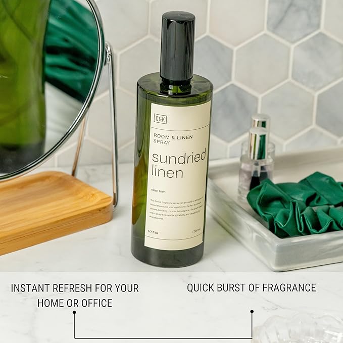 Craft & Kin Sundried Linen Room Spray for Bedding, 6.76 oz, Pillow Spray, Long-Lasting Room Freshener, Soothing Aroma Mist for Home & Washroom