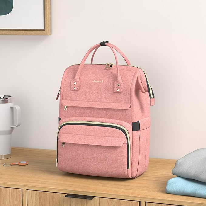 LOVEVOOK Laptop Backpack for Women, 15.6 Inch Professional Womens Travel Backpack Purse Computer Bag, Waterproof College Work Bag Carry On with USB Port, Light-pink
