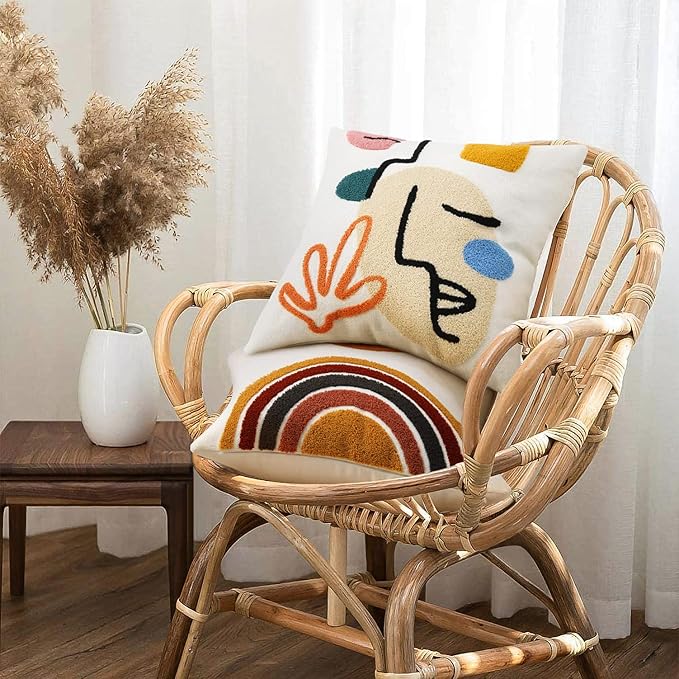 Merrycolor Boho Abstract Throw Pillow Covers 20x20 Tufted Sun Pillow Covers Colorful Mid Century Modern Pillow Covers Boho Pillows Decorative Throw Pillow Case for Bed Couch Living Room,1PC