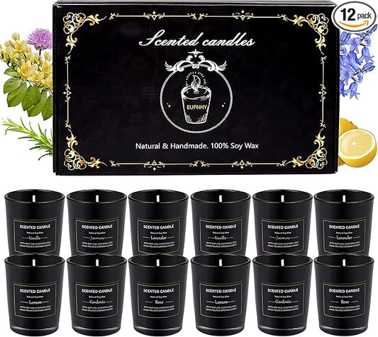 12 Pack Scented Candles Gift Set 2.5oz Strong Fragrance Aromatherapy Jar Candle Set Soy Wax Decorative Candles for Home Scented Candles Best Gifts for Women.