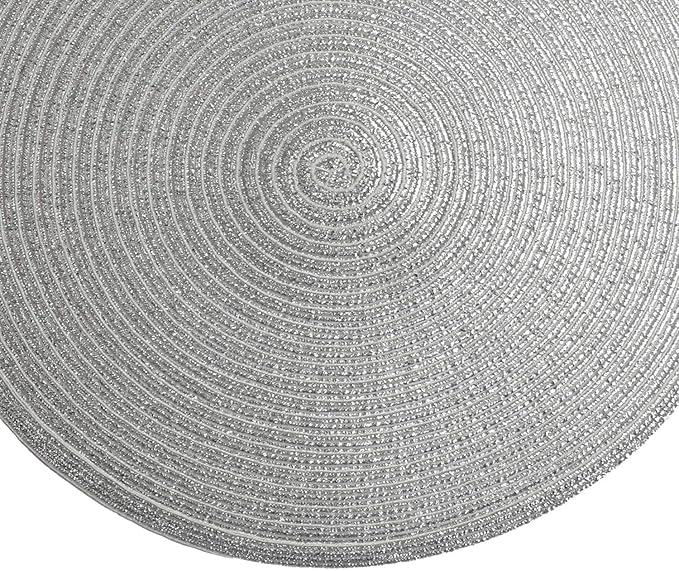 SHACOS Silver Glitter Round Braided Placemats Set of 8 Sparkle Bling Washable 15 inch Round Table Mats Woven Place Mats for Dining Table Christmas Home Table Decor (Silver, 8)