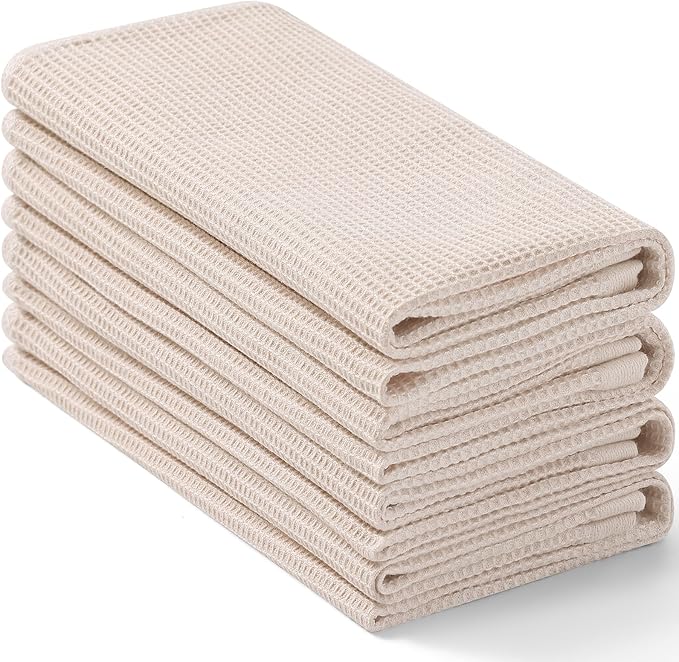 Homaxy 100% Cotton Waffle Weave Kitchen Towels - 4 Pack Soft and Absorbent Dish Towels - 16 x 26 Inches Quick Dry Hand Towels - Beige