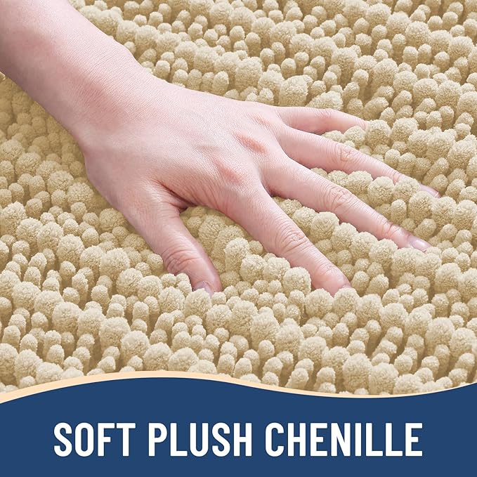Arotive Luxury Chenille Bathroom Rug Mat, Extra Soft Thick Absorbent Shaggy Bath Rugs, Non-Slip Machine Wash Dry, Plush Bath Mats for Bathroom, Shower and Tub, 34x21, Cream Beige
