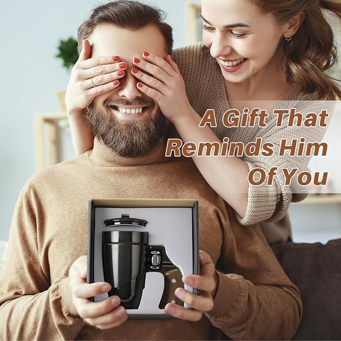 Novelty Coffee Mugs for Men, Ceramic Funny Gun Cup, Revolver Mugs, Birthday Gifts for Father, Black Cool Unique Coffee Mug for Men, Fathers Day Dad Gifts(16 oz BLACK)