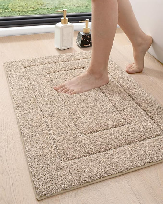 DEXI Bathroom Rug 32x20, Non Slip Washable Bath Mat for Shower Floor, Absorbent Soft Bathmat with Rubber Backing, Quick Dry Microfiber Carpet, Beige