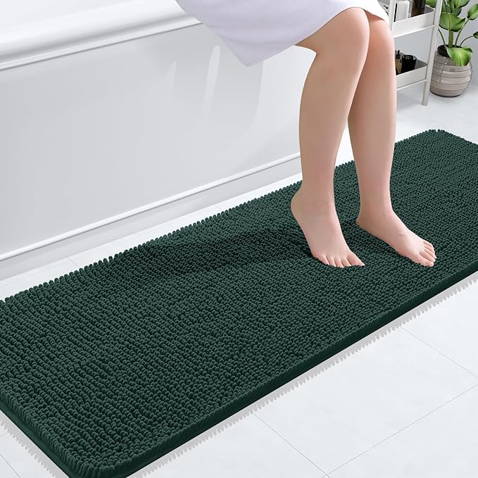 OLANLY Bathroom Rugs 59x20, Extra Soft Absorbent Chenille Bath Rugs, Rubber Backing Quick Dry, Machine Washable Bath Mats for Bathroom Floor, Tub and Shower, Home Decor Accessories, Blackish Green