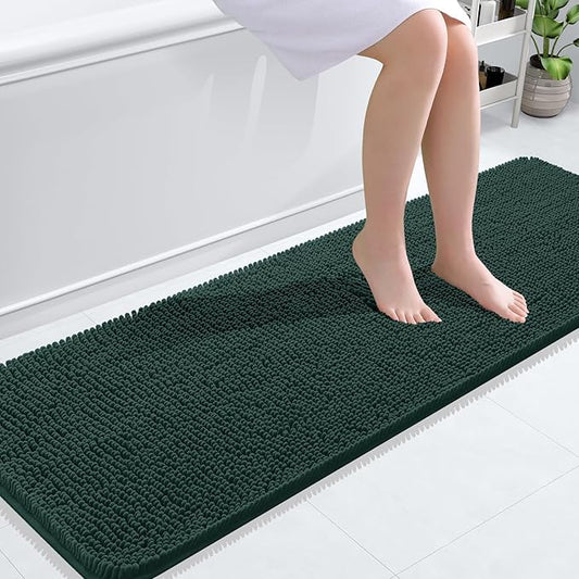 OLANLY Bathroom Rugs 59x20, Extra Soft Absorbent Chenille Bath Rugs, Rubber Backing Quick Dry, Machine Washable Bath Mats for Bathroom Floor, Tub and Shower, Home Decor Accessories, Blackish Green