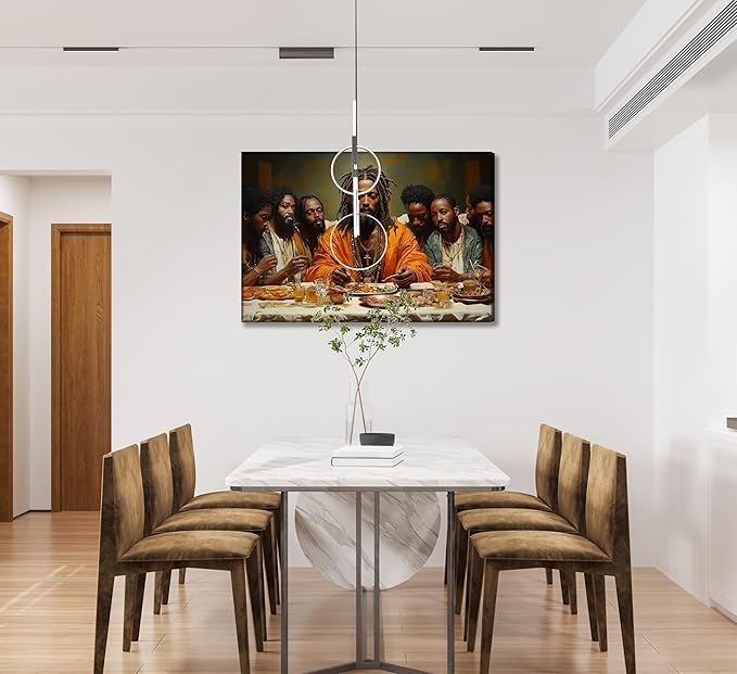 WWN Modern Black Jesus Canvas Wall Art African American The Last Supper Painting Picture Wall Decor Black Man Christian Poster Print Artwork for Kitchen Dining Room Living Room Bedroom Home Decoration