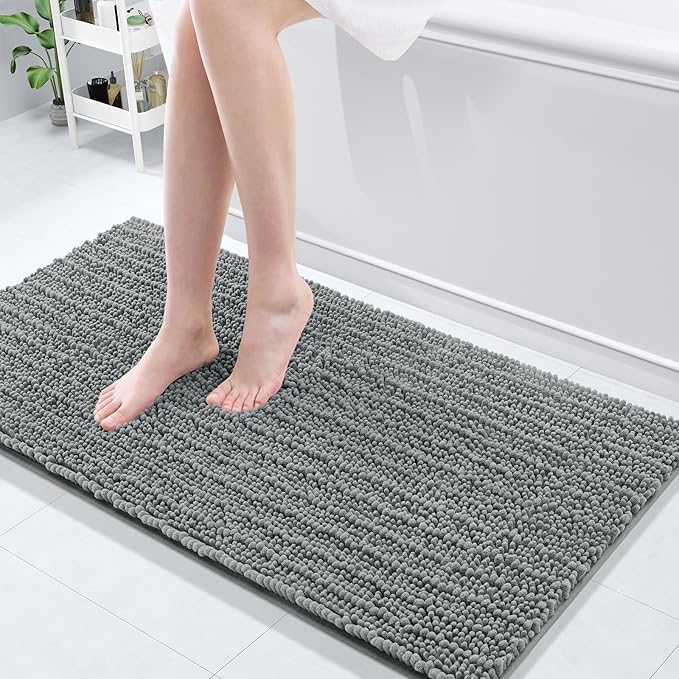 Arotive Luxury Chenille Bathroom Rug Mat, Extra Soft Thick Absorbent Shaggy Bath Rugs, Non-Slip Machine Wash Dry, Plush Bath Mats for Bathroom, Shower and Tub, 47x20, Grey