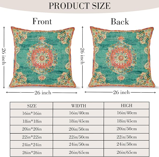 Boho Throw Pillow Covers 26x26 inch Set of 2,Boho Vintage Carpet Pattern Antique Ethnic Decor Double Sided Pattern Cushion Cover Soft Pillow Case Living Sofa Room Bed Square Pillow Cover