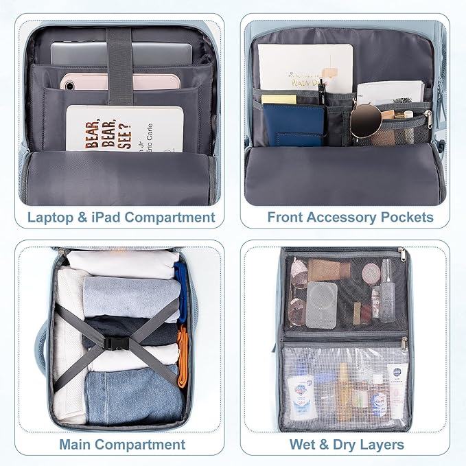 Travel laptop Backpack for Women, Personal Item Size Flight Approved, 16 Inch Laptop Bag with Multi-Pockets, College Computer Bag, Waterproof Carry On Backpack Casual Daypack Backpack