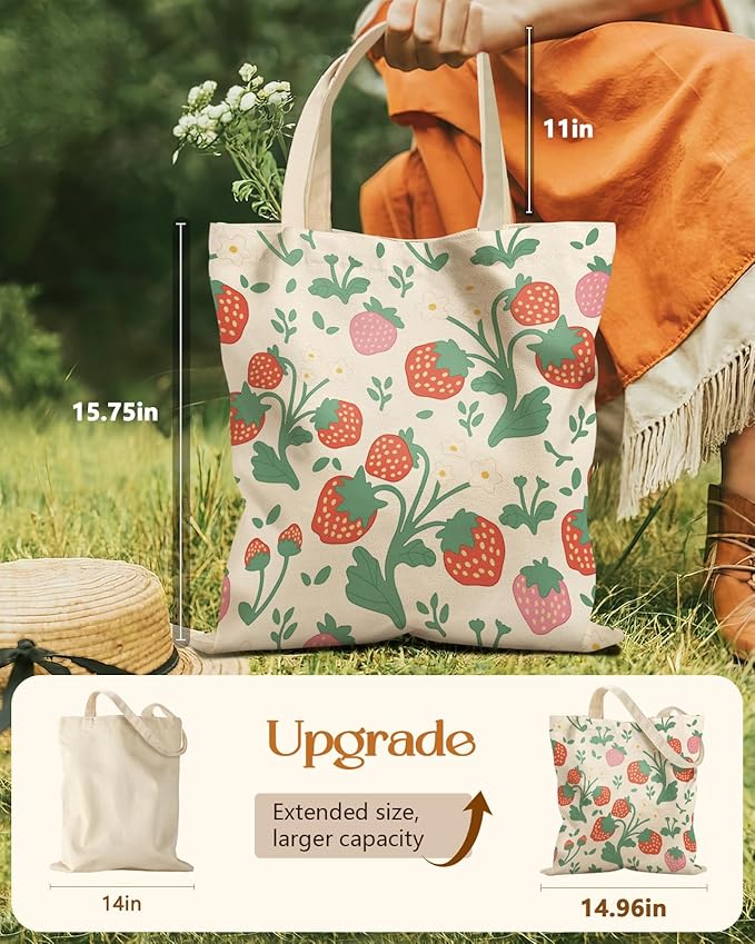 Aesthetic Tote Bag for Girls - with Magnetic Buckle and Zipper Inner Pocket for Women Lady Canvas Cotton Tote Bag
