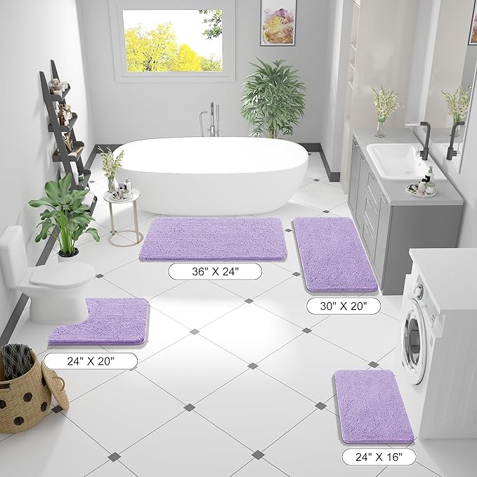OLANLY Bathroom Rugs 70x46, Extra Soft Absorbent Chenille Bath Rugs, Rubber Backing Quick Dry, Machine Washable Bath Mats for Bathroom Floor, Tub and Shower, Home Decor Accessories, Lavender