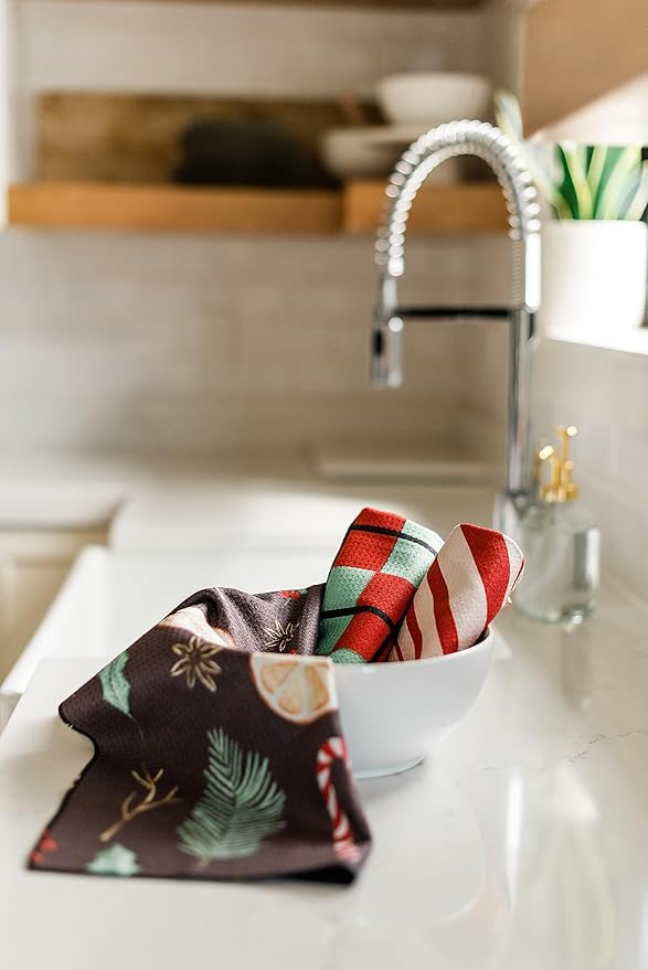 || 3 Pack|| Double Sided Dish Towels || Waffle Weave Microfiber|| Highly Absorbent || Hanging Loop || Dish Cloths || Modern || Designer Prints