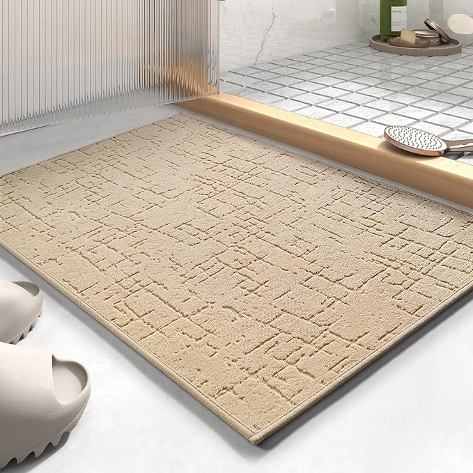 AMOAMI-Bath Mat-Absorbent Quick Dry Bathroom Floor Mats-Washable Rubber Backing Bath Mats for Bathroom Rugs Fit Under Door-Bath Rug for in Front of Sink Bathtub Shower Room, Camel 20''x32''