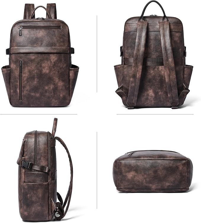 Leather Laptop Backpack for Women, 15.6 Inch Laptop Travel Backpack Purse Large Capacity Computer Bag, Casual Daypack Nurse Bag College Bookbag for School, Coffee