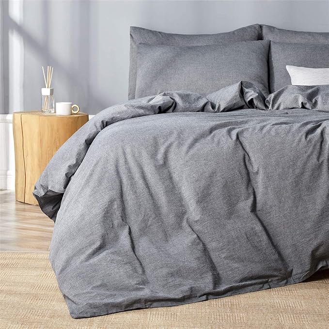 JELLYMONI Black 100% Washed Cotton Duvet Cover Set, 3 Pieces Luxury Soft Bedding Set with Zipper Closure. Solid Color Pattern Duvet Cover Queen Size(No Comforter)