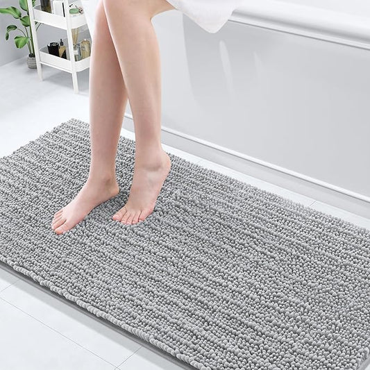 Arotive Luxury Chenille Bathroom Rug Mat, Extra Soft Thick Absorbent Shaggy Bath Rugs, Non-Slip Machine Wash Dry, Plush Bath Mats for Bathroom, Shower and Tub, 70x24, Light Grey