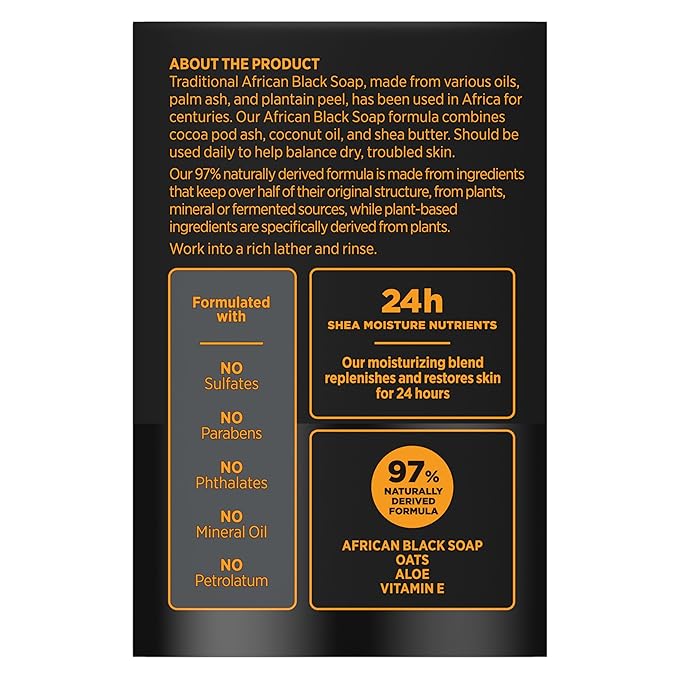 SheaMoisture Bar soap African Black Soap 4 count Soothe and Clarify Skin Soothing and Clarifying bar soap with 24h shea moisture nutrients for Healthy, Glowing Skin 8 oz