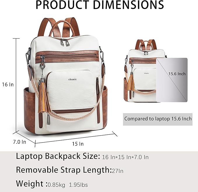 Shrrie Vegan Leather Laptop Backpack for Women 15.6 inch Work Backpack Fashion Travel Backpack Purse for Travel College Work