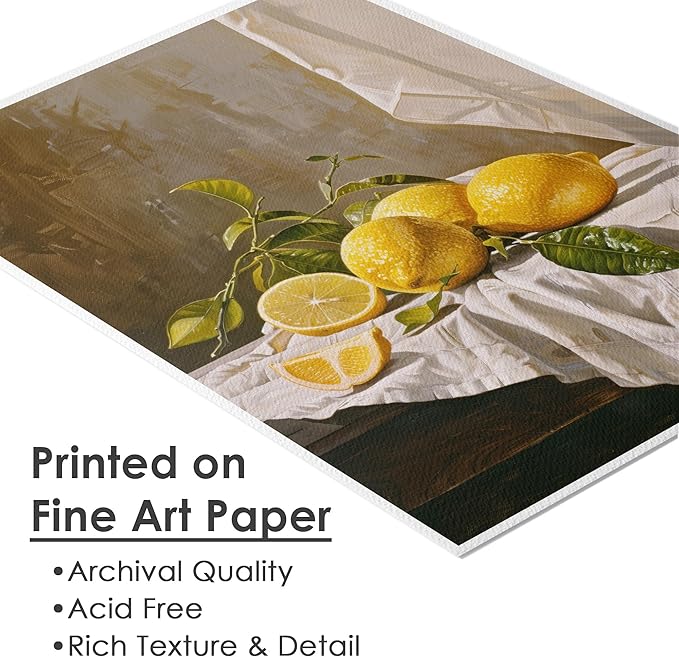 Lemon Still Life Squeeze the Day Art Print - 8x10 | Kitchen Wall Art for Dining Room Decor | Farmhouse Pictures for Home | Rustic Wall Decor for Living Room | Vintage Wall Pictures