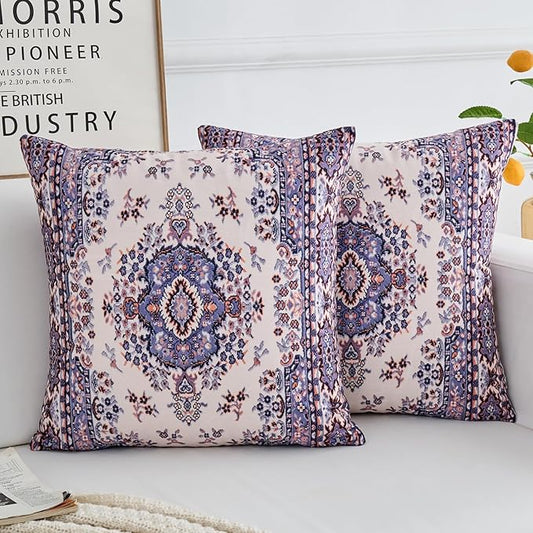 Boho Throw Pillow Covers 16x16 inch Set of 2,Boho Vintage Carpet Pattern Antique Ethnic Decor Double Sided Pattern Cushion Cover Soft Pillow Case Living Sofa Room Bed Square Pillow Cover