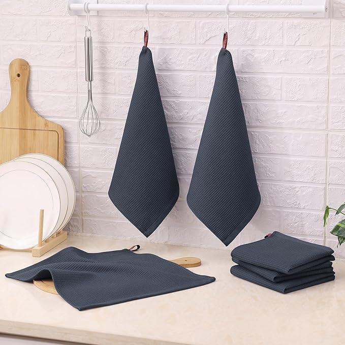 Homaxy 100% Cotton Waffle Weave Dish Cloths - 6 Pack Soft and Absorbent Dish Towels - 12 x 12 Inches Quick Dry Dish Rags - Dark Grey