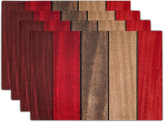 Giwawa Rustic Wood Placemats Set of 4- Retro Red Brown Wooden Board Linen Place Mat 12x18 Inch- Farmhouse Country Style Washable Heat Resistant Table Mats for Kitchen Dining Cabin Decor