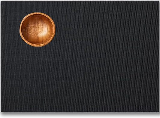 Placemats Set of 8 - Easy Clean Woven Vinyl Placemats for Dining Table, Indoor/Outdoor Place Mats, Washable PVC Table Mats（Black）