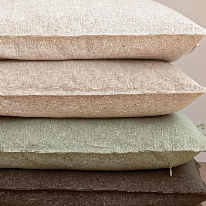 Foindtower Pack of 2, Decorative Linen Solid Throw Pillow Covers Soft Accent Cushion Case Boho Farmhouse Pillowcase for Chair Couch Sofa Bedroom Living Room Home Decor 20 x 20 Inch Light Sage Green