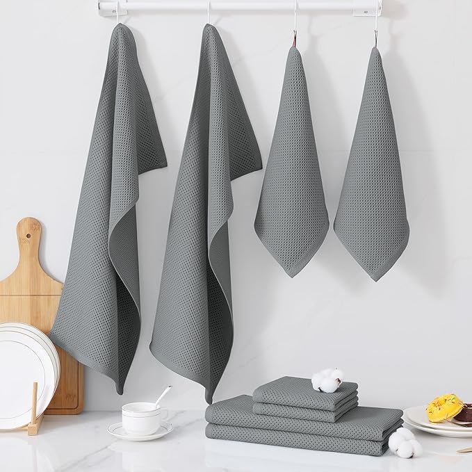 Homaxy 100% Cotton Kitchen Towels and Dishcloths Set, 12 x 12 Inches and 13 x 28 Inches, Set of 10 Bulk Kitchen Towels Set, Ultra Soft Absorbent Dish Cloths for Washing Dishes, Grey