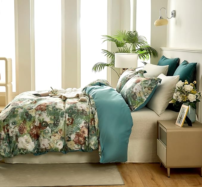 Cupocupa Duvet Cover Full Size Set Boho Floral Pattern Full Duvet Cover Set for Full Size Bed Vintage Soft Bedding Leaf Print Duvet Cover with Pillowcases