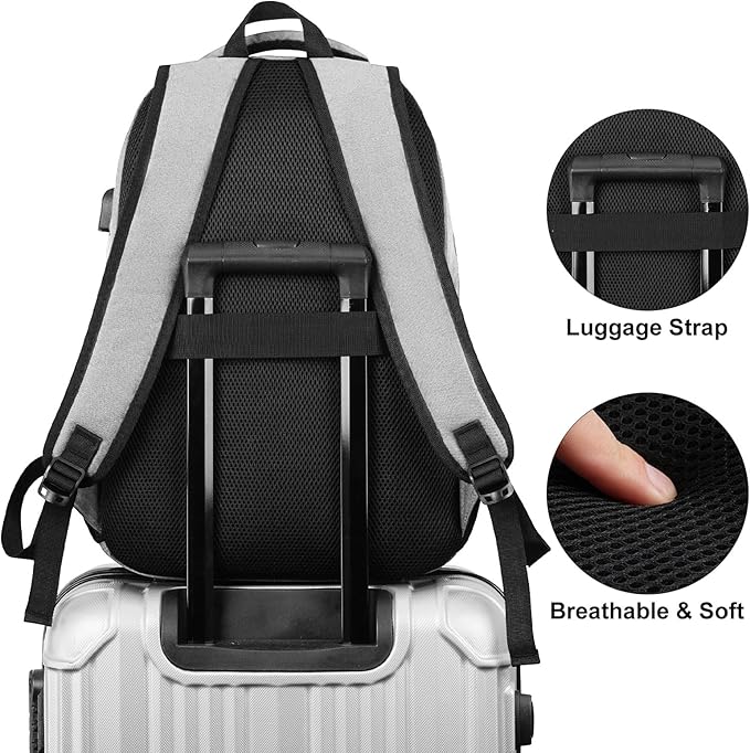 Backpack for Men and Women, School Backpack Teens Boys and Girls 17.3 Inch Laptop Bookbag with USB Charger for High School College Work Travel Business (Gray)