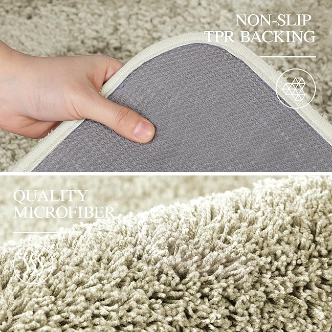 Walensee Large Bathroom Rug (24 x 72, Light Tan) Extra Soft and Absorbent Shaggy Bath Rug Machine Washable Microfiber Bath Mat Non Slip Bath Mat, Luxury Bathroom Floor Mats
